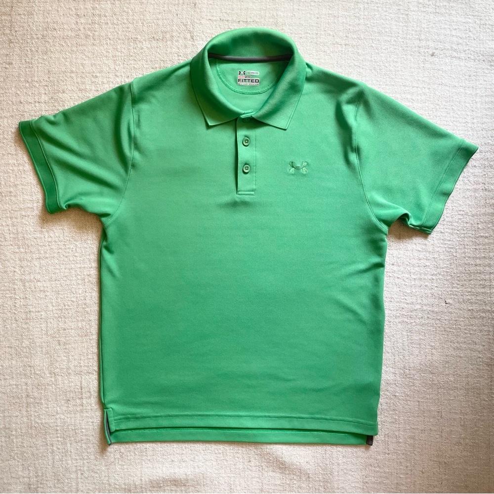 Men’s Under Armour Heatgear Fitted Short Sleeve Polo Shirt Size Medium Green